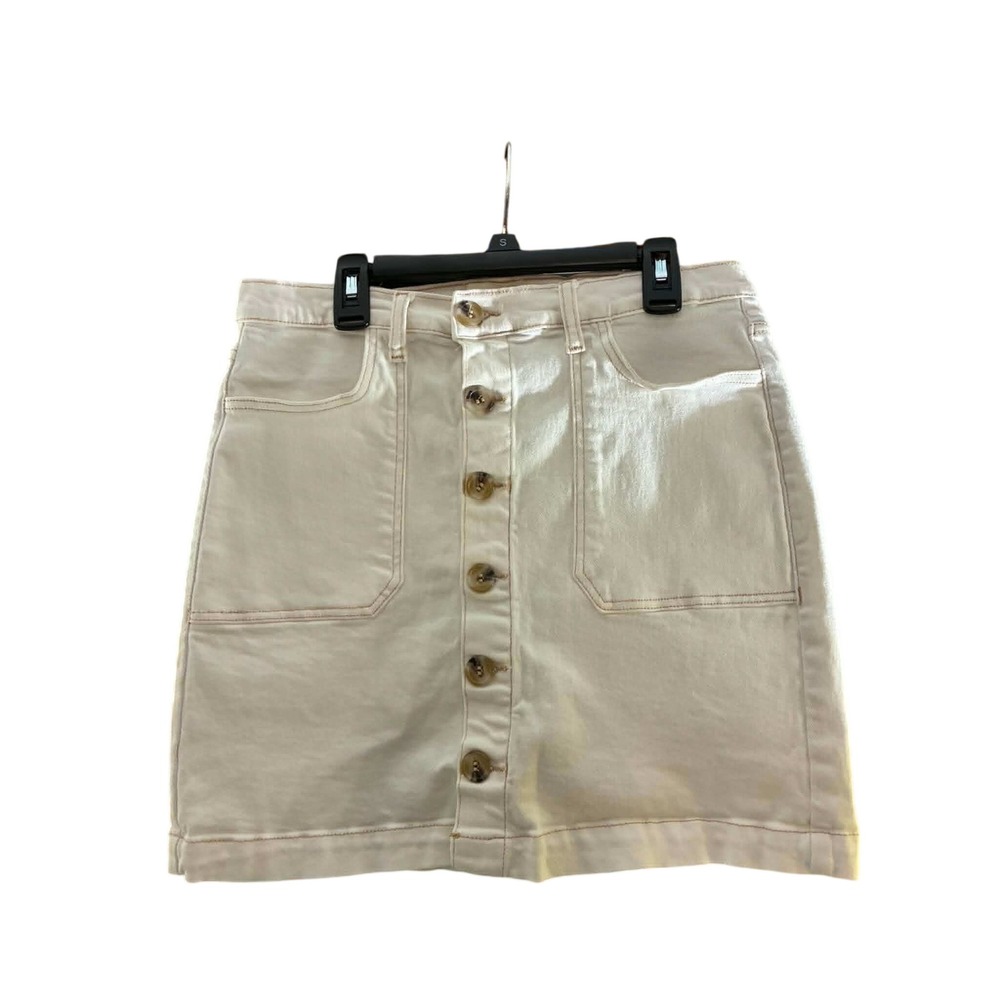 Kensie Jeans Denim Mini Skirt Womens 4/27 Cream Button Front Y2K Coastal Preppy